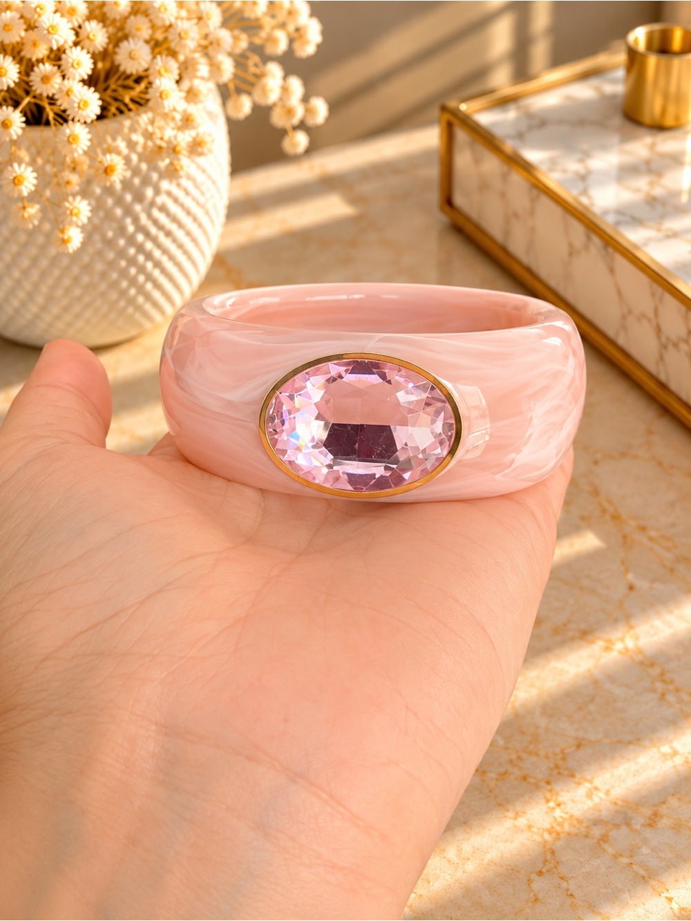 Pink Crystal Chunky Bangle Bracelet